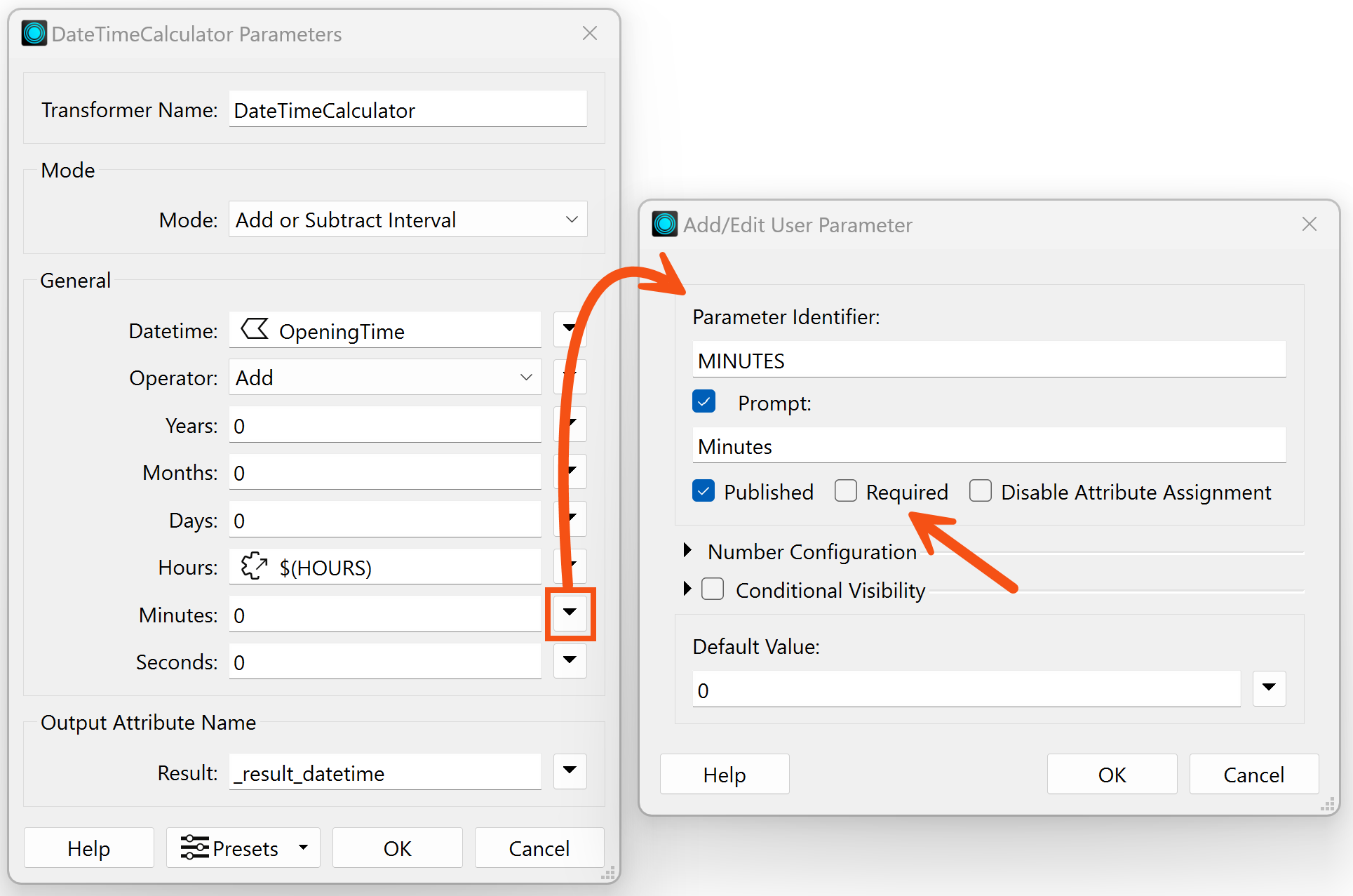 Viewing the Required checkbox when creating a new user parameter